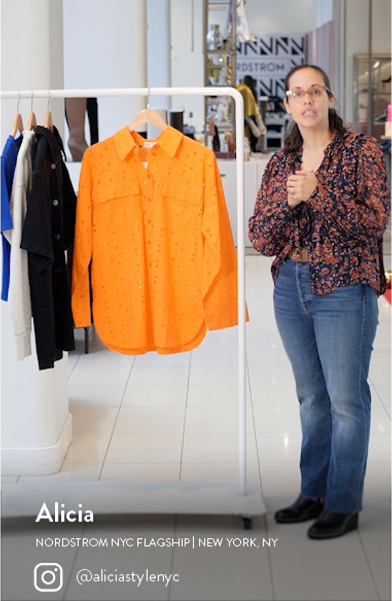 Relaxed Fit Broderie Anglaise Button-Up Shirt, sales video thumbnail