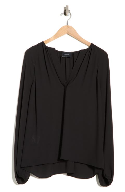 Split Neck Long Sleeve Top