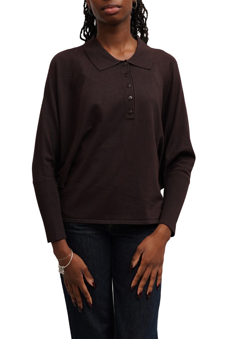 Polo Dolman Sleeve Sweater, Main, color, HICKORY BROWN