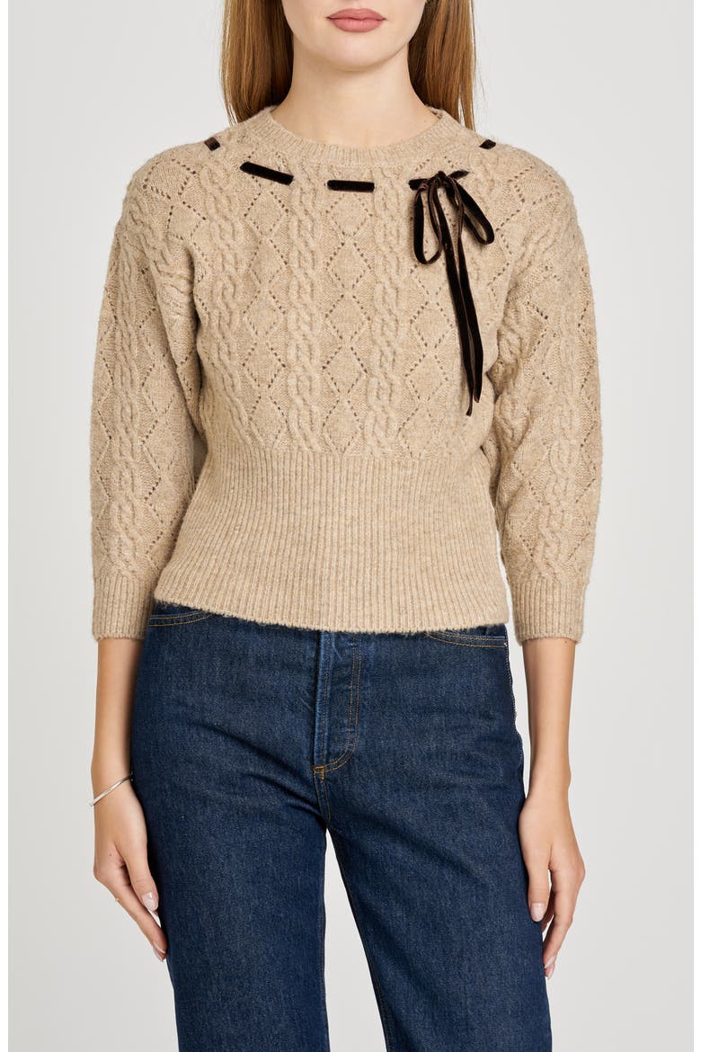 x Sara Walker Miranda Velvet Pointelle Sweater, Main, color, OATMEAL