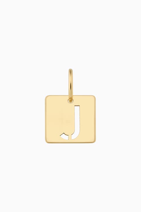 14K Yellow Gold Initial Tile Pendant Charm