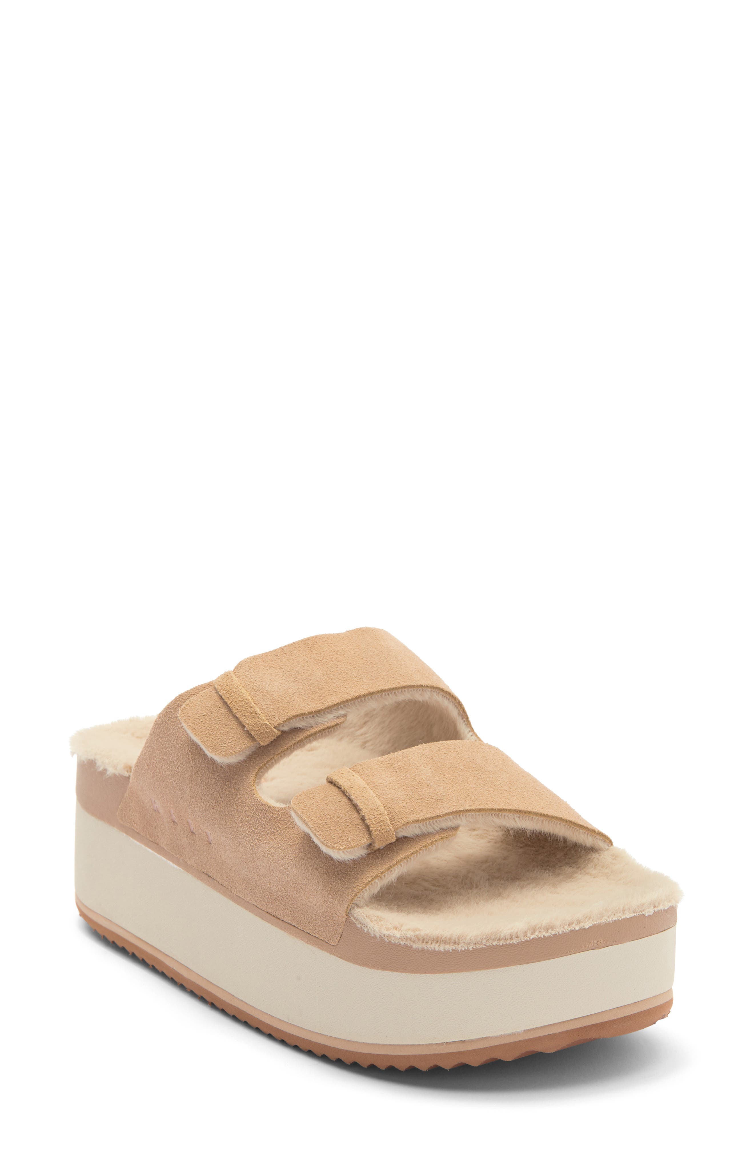 Reef Ojai Ciara Faux Shearling Lined Platform Slide Sandal, Main, color, 