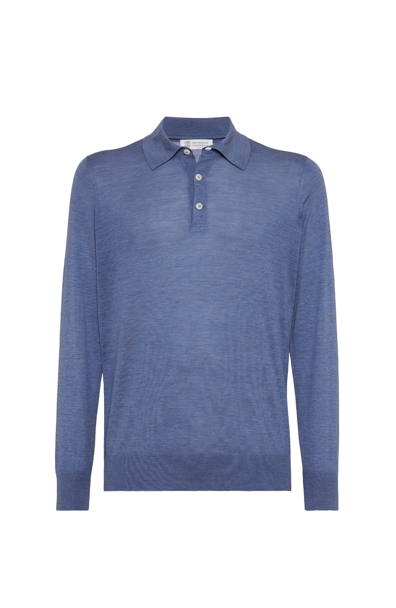 Brunello Cucinelli Lightweight knit Polo, Main, color, Denim