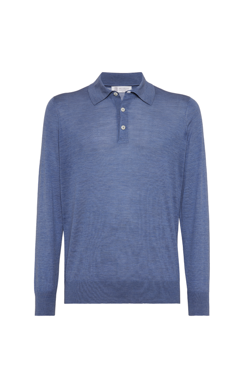 Brunello Cucinelli Long Sleeve Polo Sweater With Ribbed Cuffs And Hem