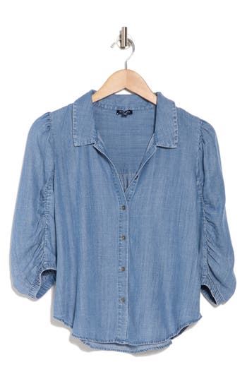Splendid Toulouse Puff Sleeve Button-up Shirt In Indigo