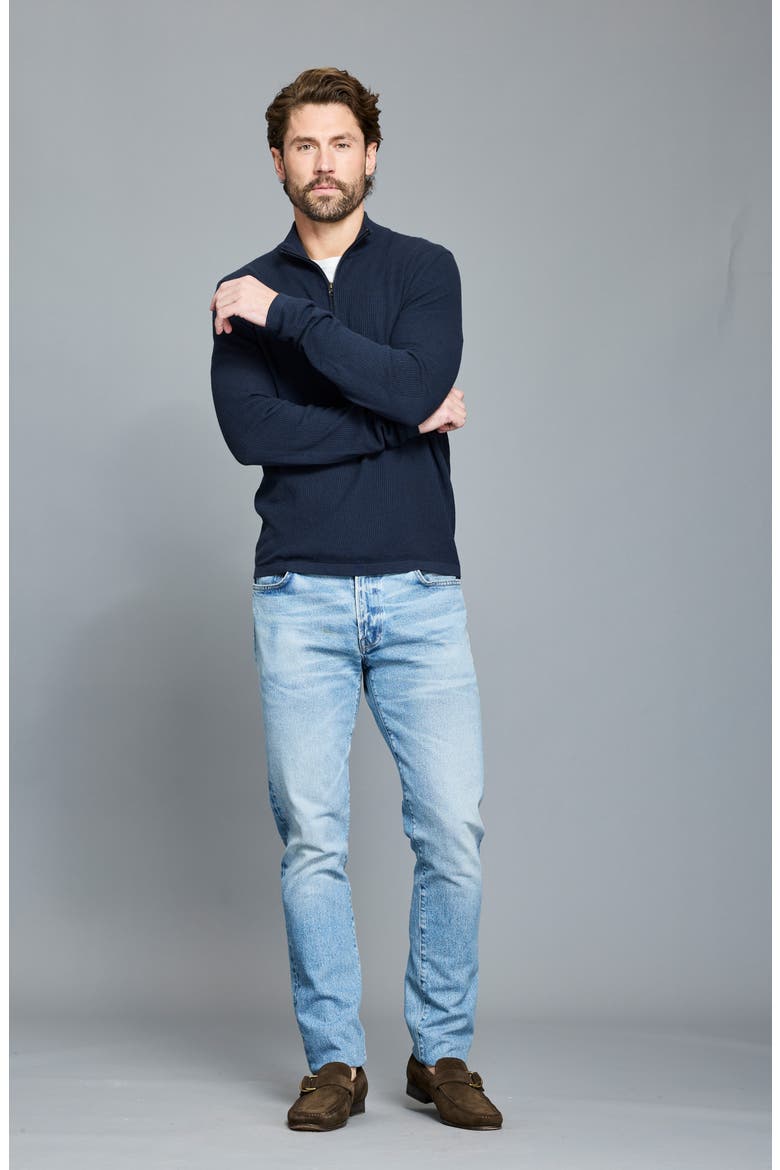 Fine Guage Texture Cotton Blend Quarter Zip Sweater, Alternate, color, CARBON BLUE