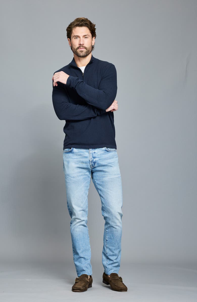 Billy Reid Fine Guage Texture Cotton Blend Quarter Zip Sweater, Alternate, color, Carbon Blue