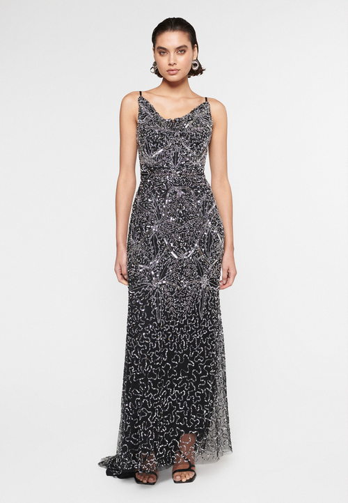 Beauut Embellished Sequin Beaded Cowl Neck Dress In Black