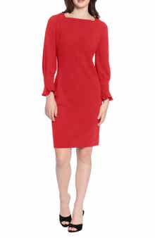 Donna Morgan Pleated Long Sleeve Sheath Dress