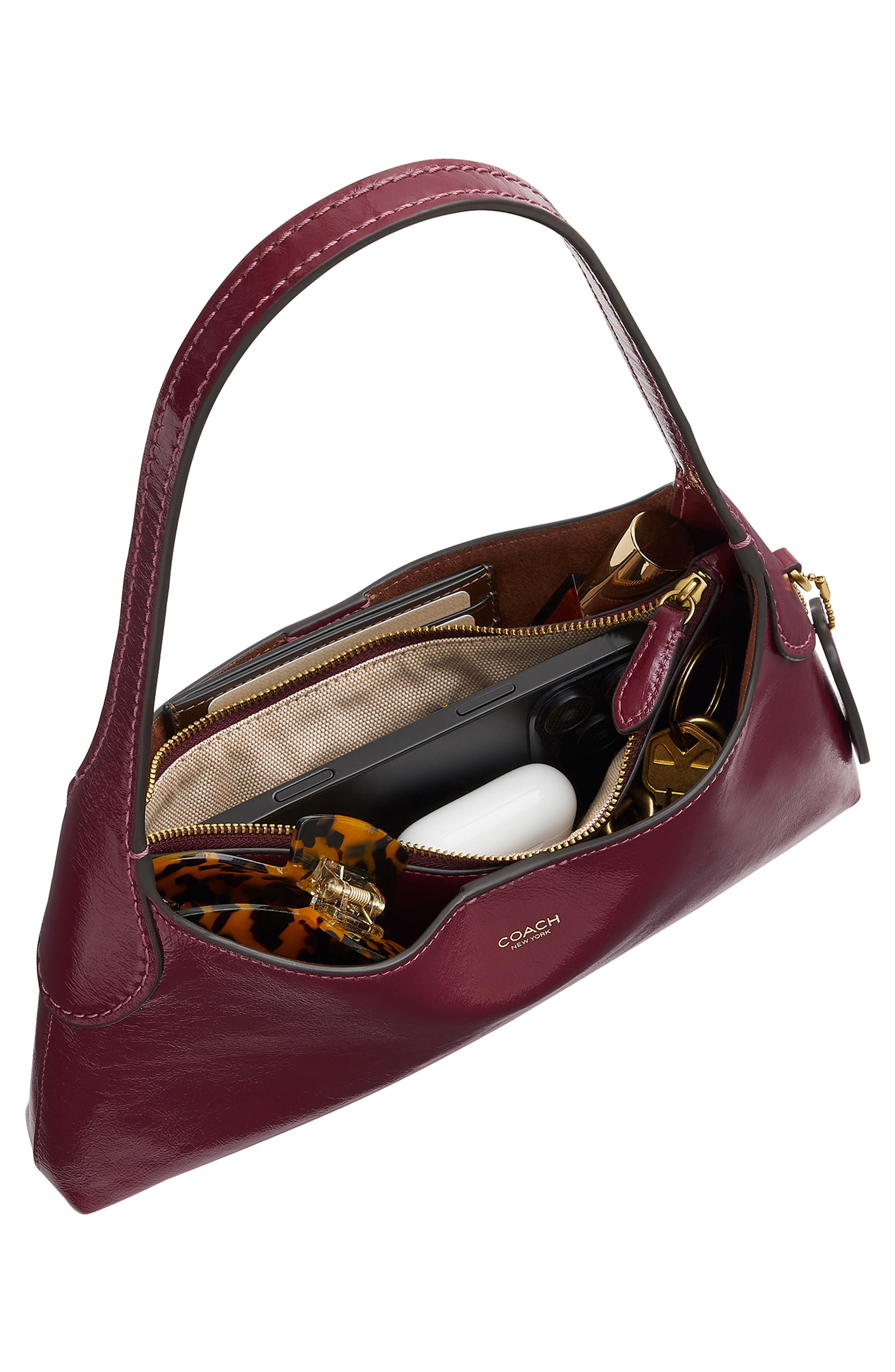 Brooklyn 26 Glazed Leather Shoulder Bag, Alternate, color, B4/ DARK CHERRY