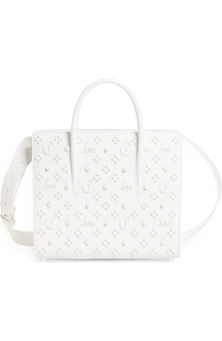 Christian Louboutin Medium Paloma Studded Leather Satchel, Main, color, Bianco/ Bianco