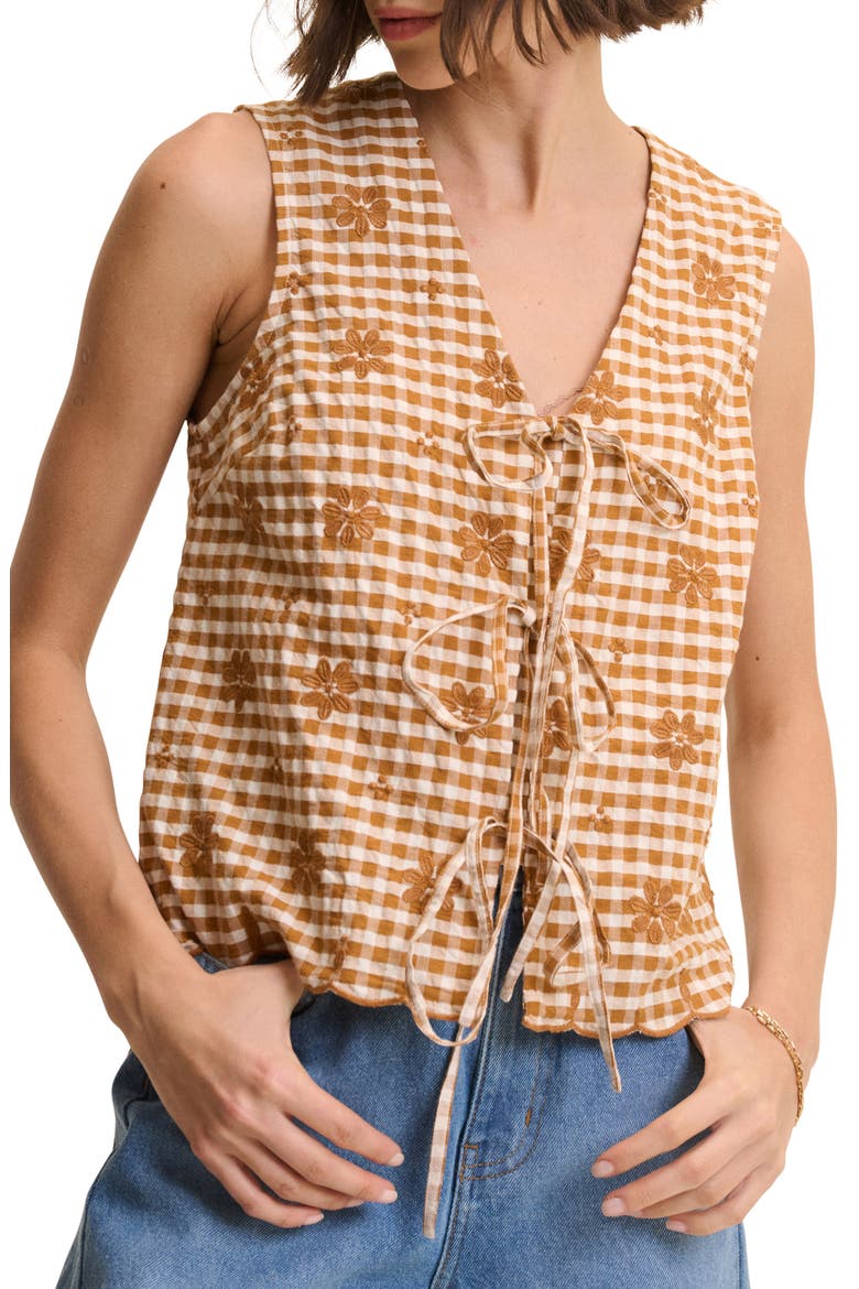 Tessa Embroidered Tie Front Vest, Main, color, ORANGE