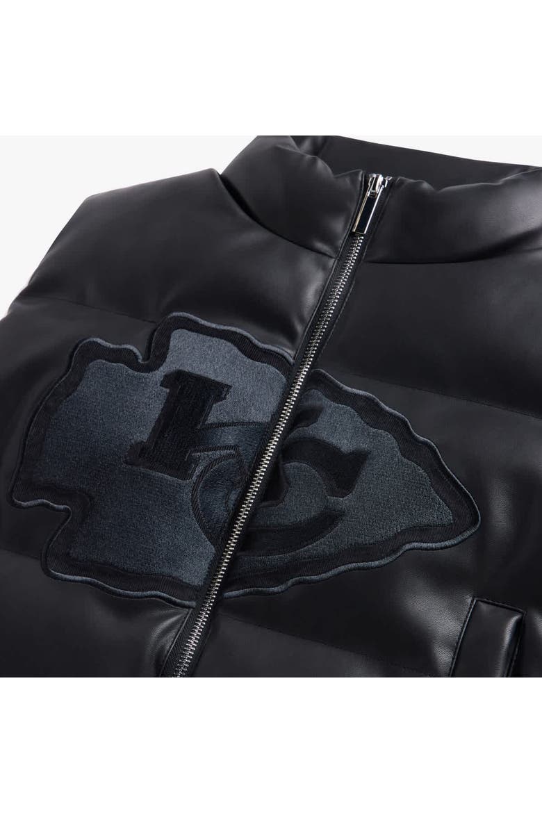 Women's  Black Kansas City Chiefs Faux Leather Cropped Puffer Vest, Alternate, color, Black