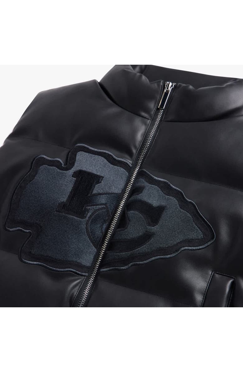 Off Season Women's Black Kansas City Chiefs Faux Leather Cropped Puffer Vest, Alternate, color, Black