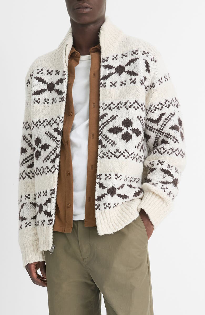 Vince Fair Isle Wool Blend Zip Cardigan, Main, color, 