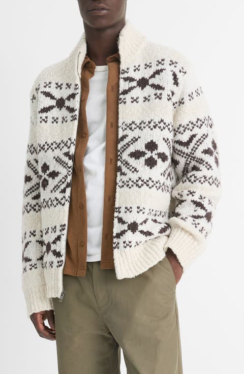 Fair Isle Wool Blend Zip Cardigan