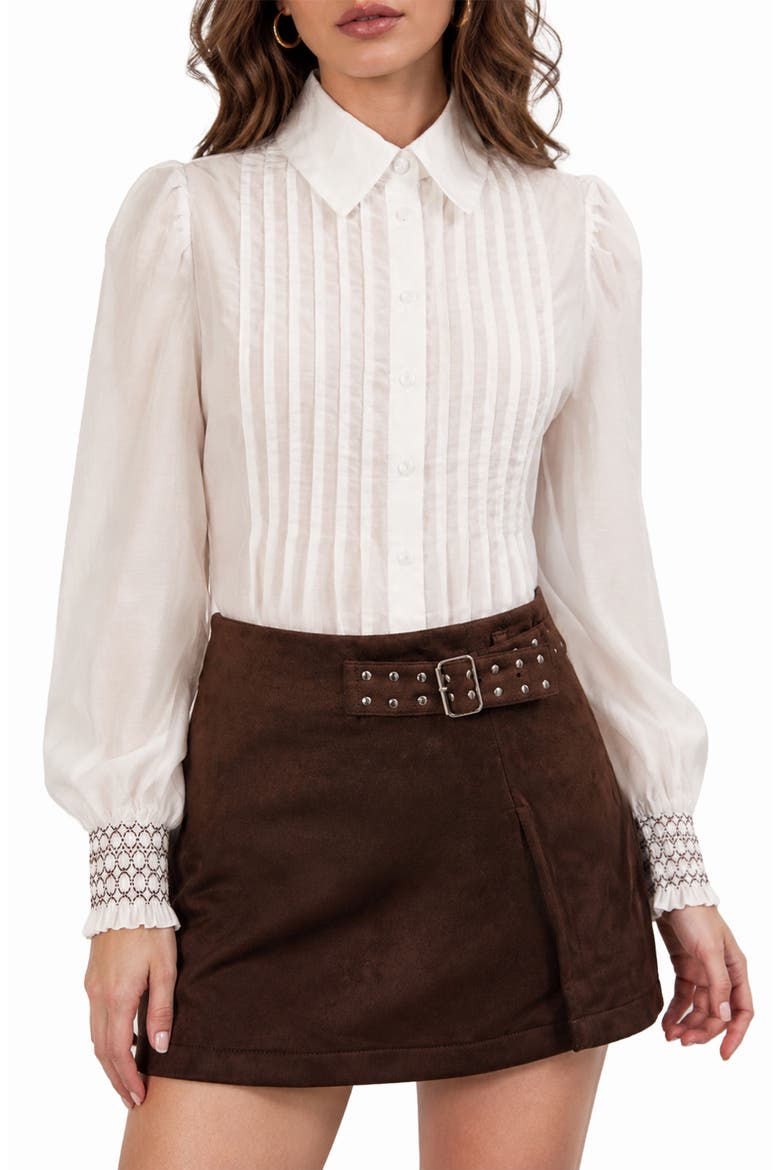 Cocoa Pleated Front Shirt, Main, color, WHITE W/ CHOCOLATE