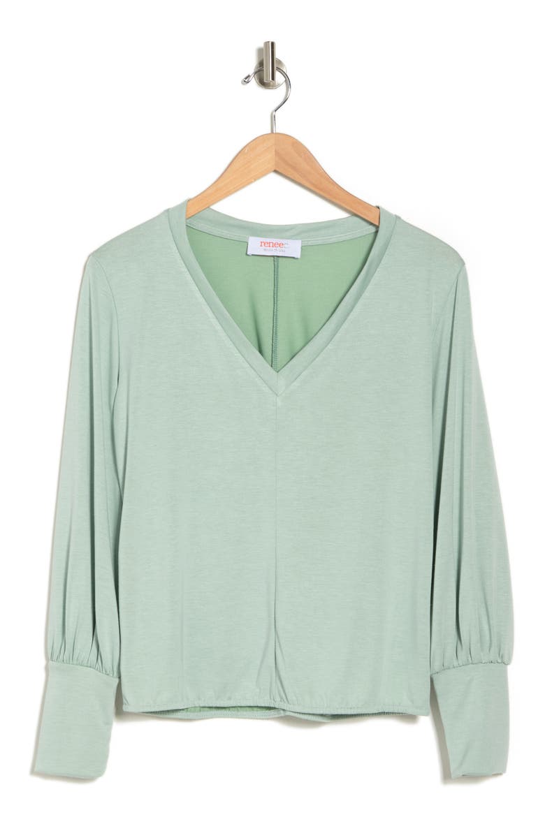 V-Neck Long Sleeve Solid Top, Alternate, color, SAGE