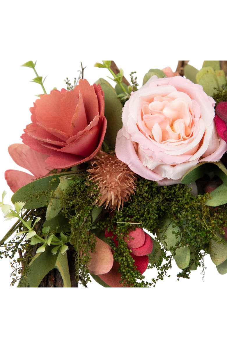 Northlight Wooden Floral Easter Bunny Ears Twig Wreath - 15", Alternate, color, Pink