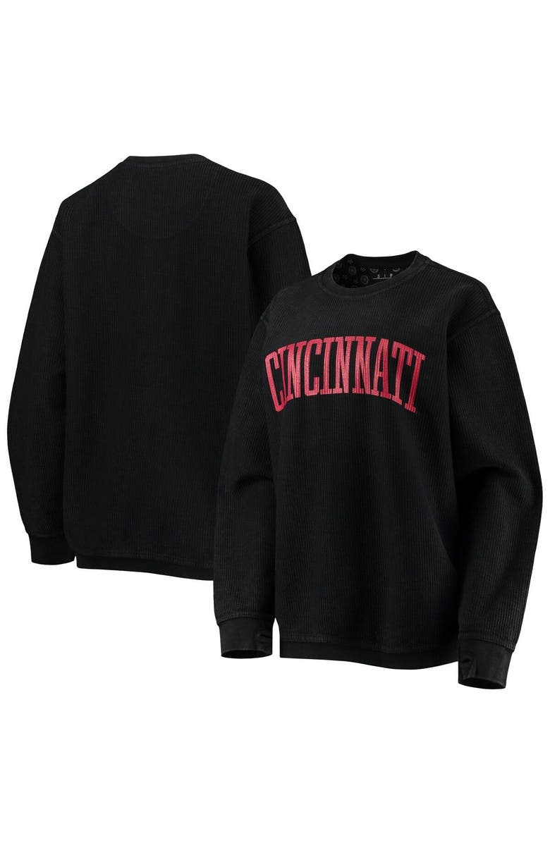 PRESSBOX Women's Pressbox Black Cincinnati Bearcats Comfy Cord Vintage Wash Basic Arch Pullover Sweatshirt, Main, color, Black