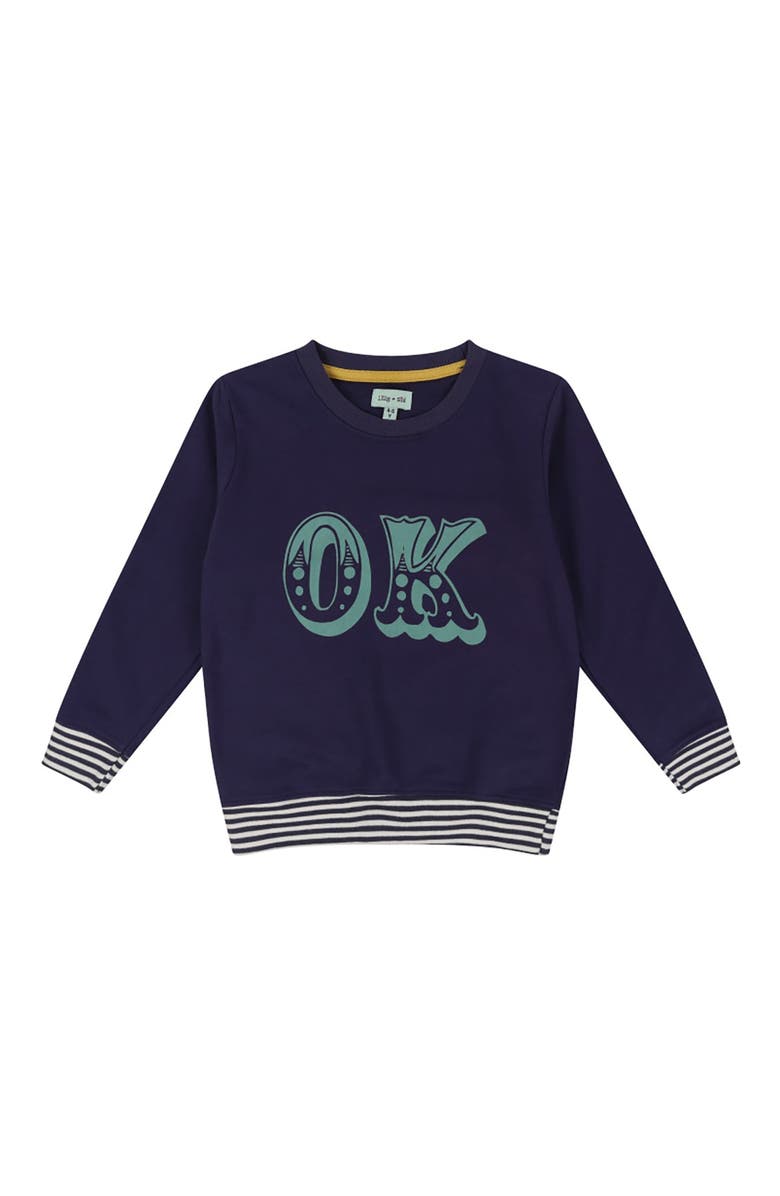 Lilly + Sid Organic Cotton Ok Slogan Print Sweatshirt, Main, color, Navy