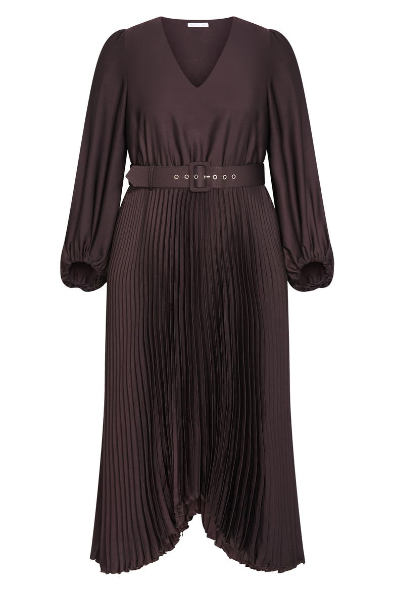 Amara Accordion Pleat Sateen Dress, Alternate, color, CHOCOLATE