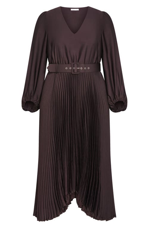 City Chic Amara Accordion Pleat Sateen Dress In Brown