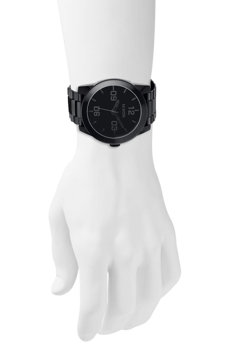 Nixon The Corporal Bracelet Watch, 48mm, Alternate, color, Super Black / Black Top