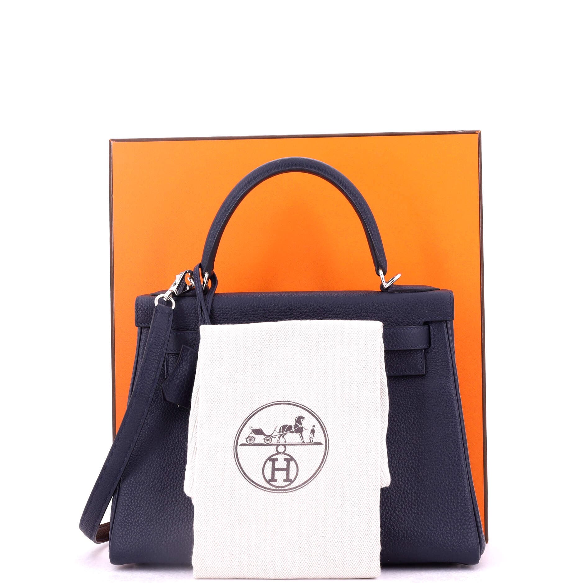 Pre-Owned Hermes Kelly Handbag Blue Togo with Palladium Hardware 28, Alternate, color, 