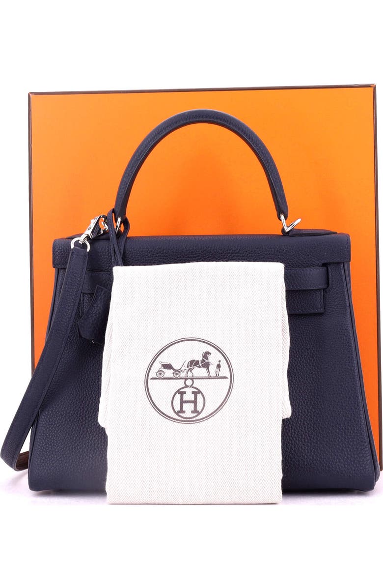 Pre-Owned Hermes Kelly Handbag Blue Togo with Palladium Hardware 28, Alternate, color, Bleu Nuit