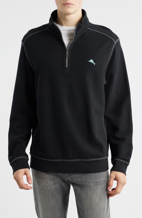 Montego Bay Textured Cotton & Lyocell Half Zip Pullover