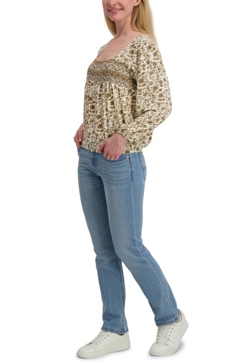 Floral Long Sleever Bubble Hem Cotton Top, Alternate, color, CREAM FLORAL