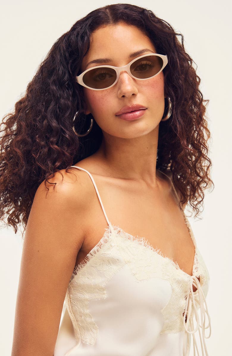 QUAY Aura Points 55mm Oval Sunglasses, Alternate, color, Bone/ Tan