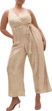 City Chic Dazzling Sequin Wide Leg Jumpsuit
