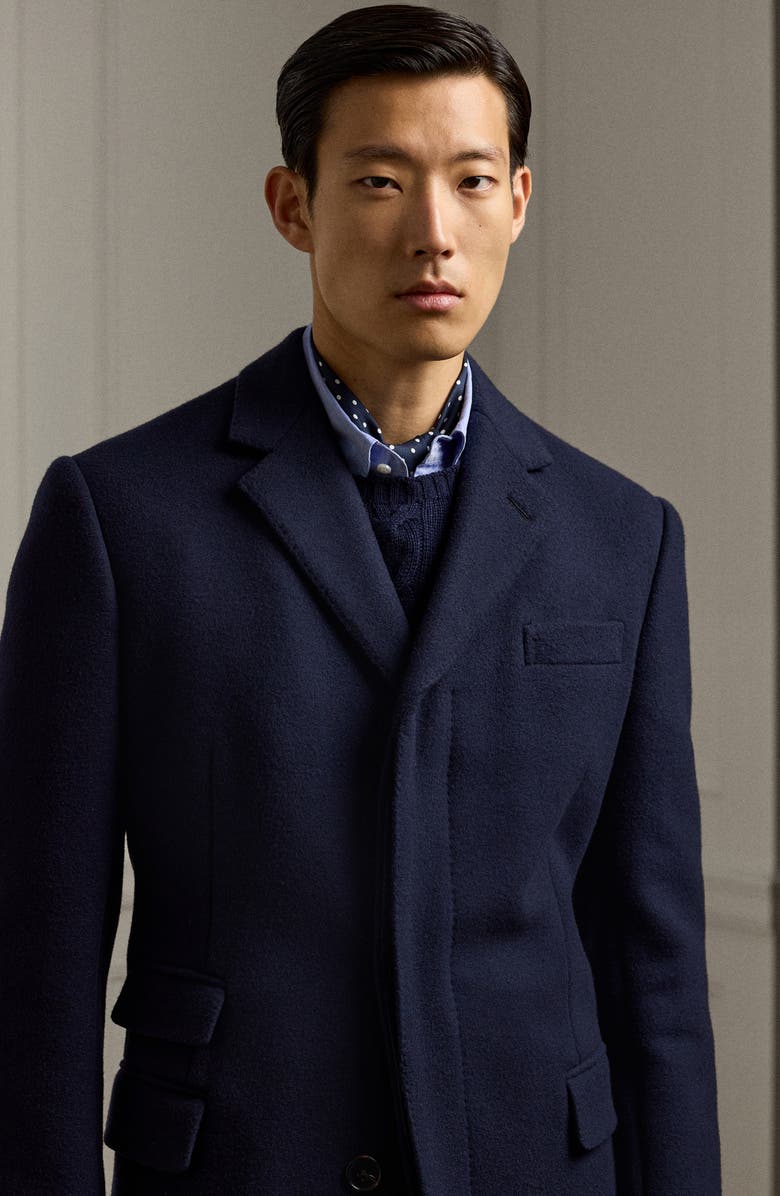 Ralph Lauren Purple Label Kent Paddock Brushed Wool Topcoat, Alternate, color, Navy