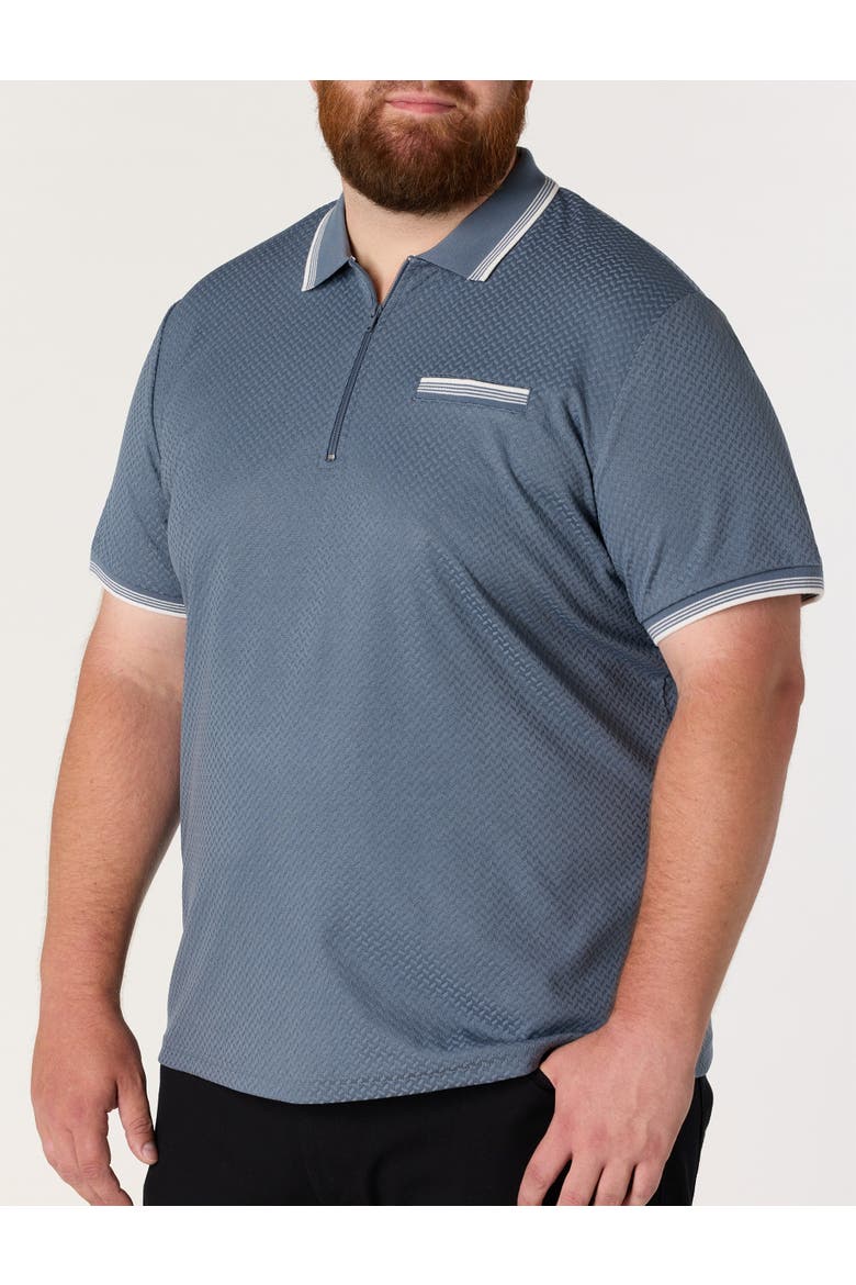 Big & Tall Striped Zip-Placket Polo Shirt, Main, color, SMOKE BLUE
