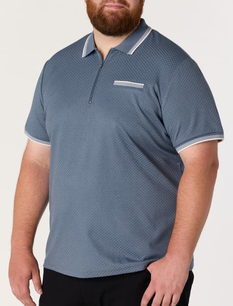 Big & Tall Striped Zip-Placket Polo Shirt