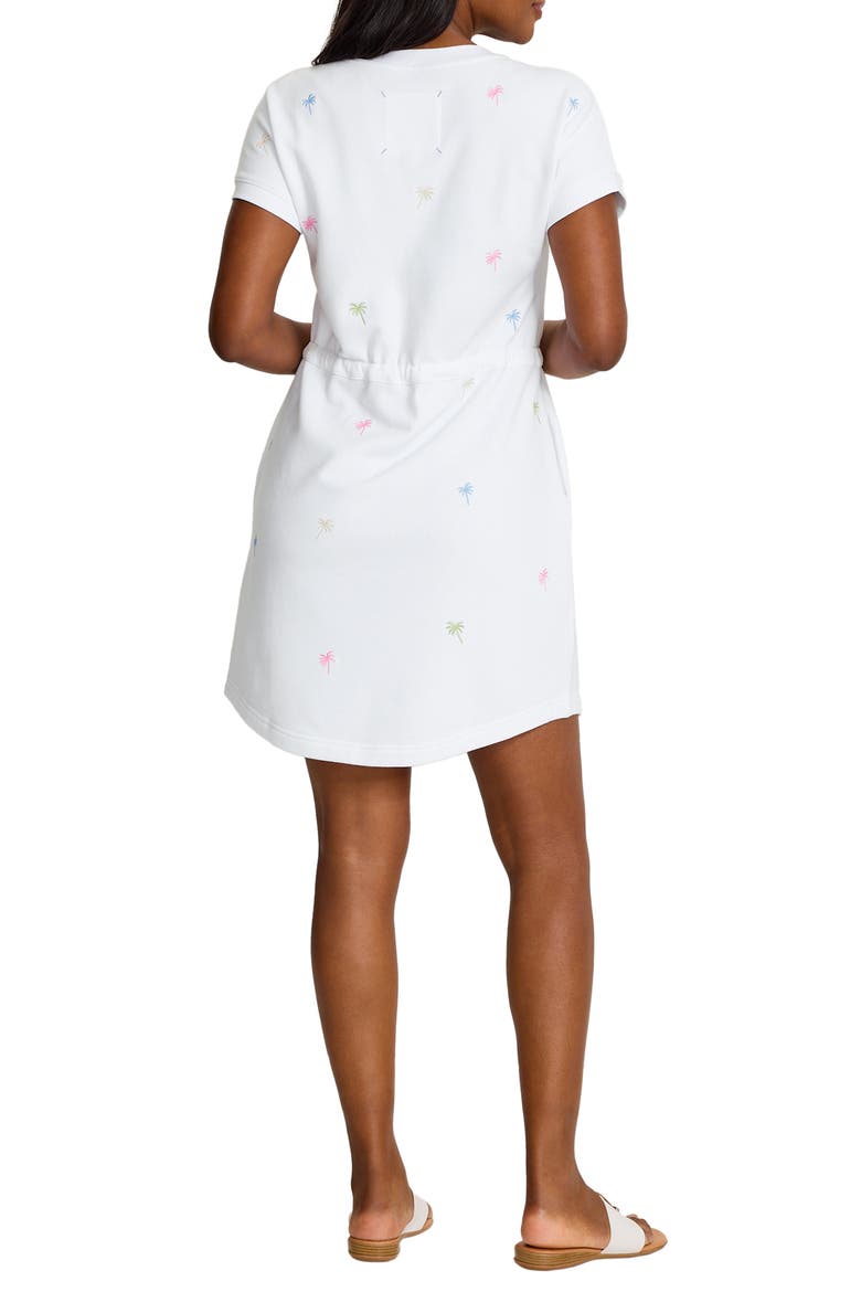 Marina del Mar Embroidered Palm Tree Cotton Fleece V-Neck Dress, Alternate, color, WHITE