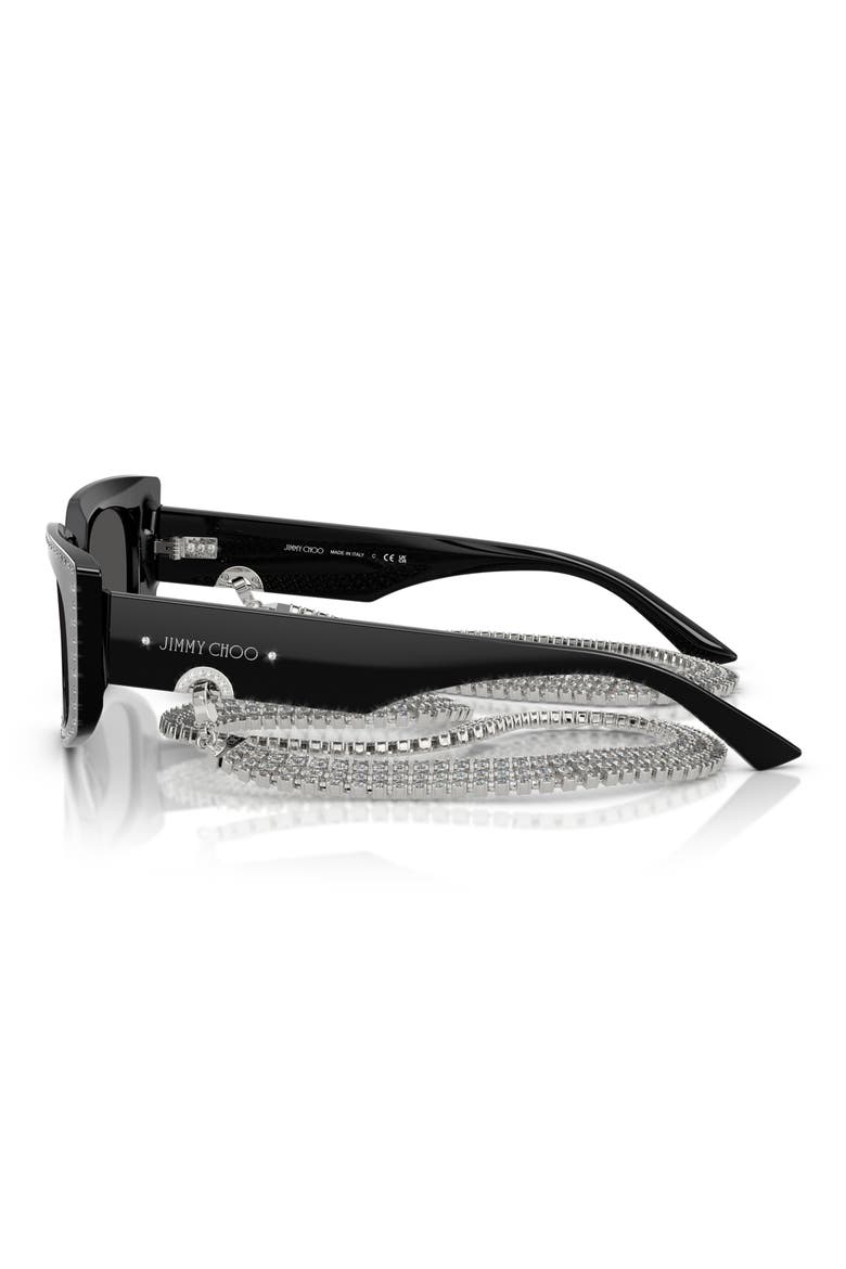 52mm Cat Eye Sunglasses with Embellished Chain, Alternate, color, BLACK