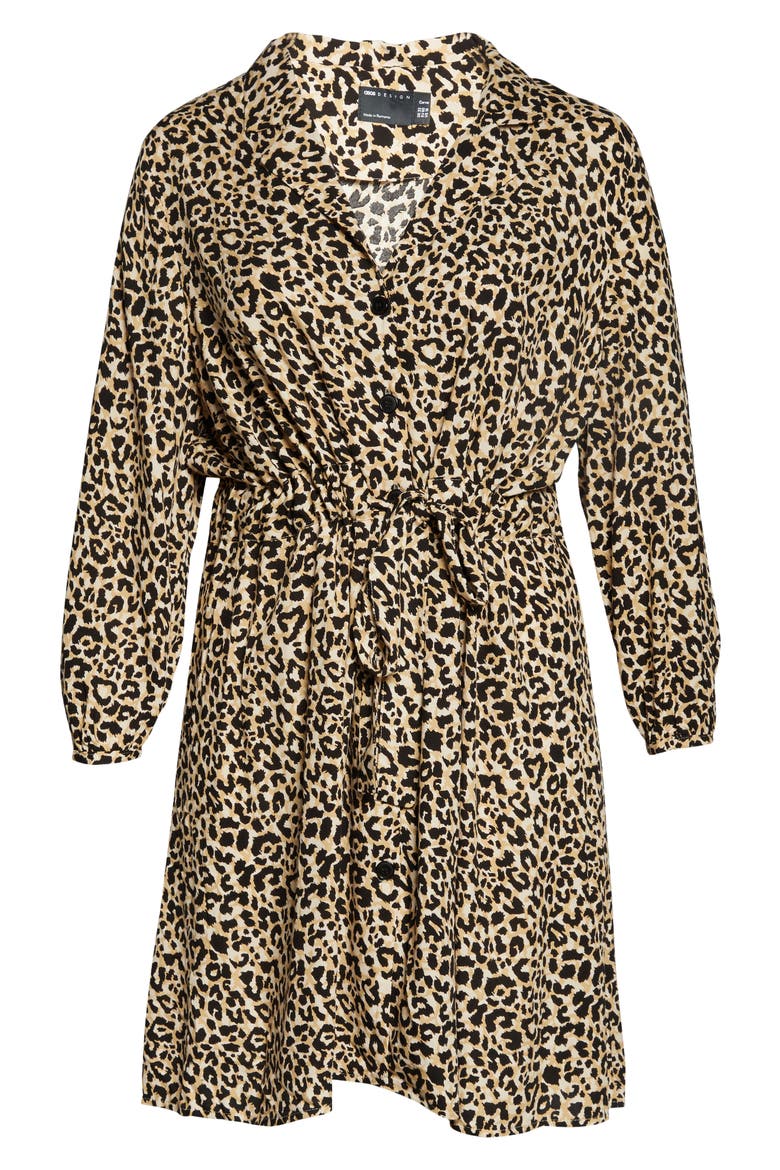 Curve Animal Print Long Sleeve Drawstring Waist Minidress, Alternate, color, BLACK MULTI