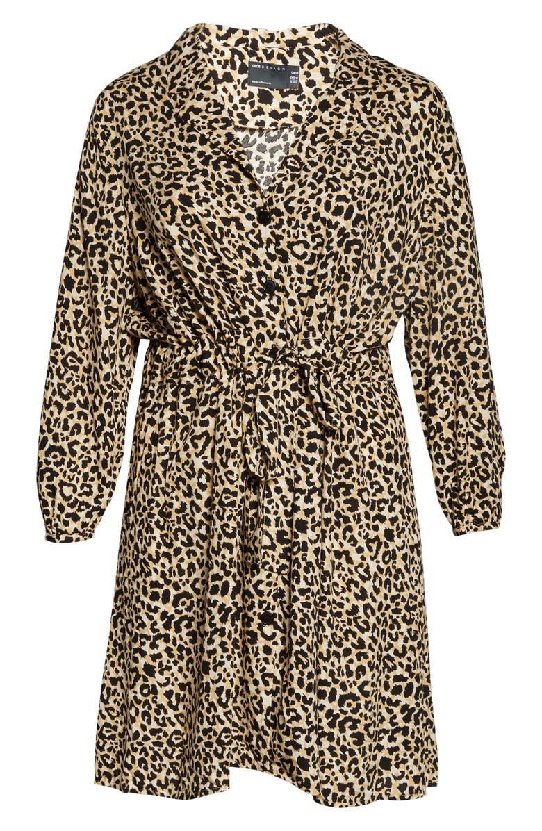 ASOS DESIGN Curve Animal Print Long Sleeve Drawstring Waist Minidress, Alternate, color, 