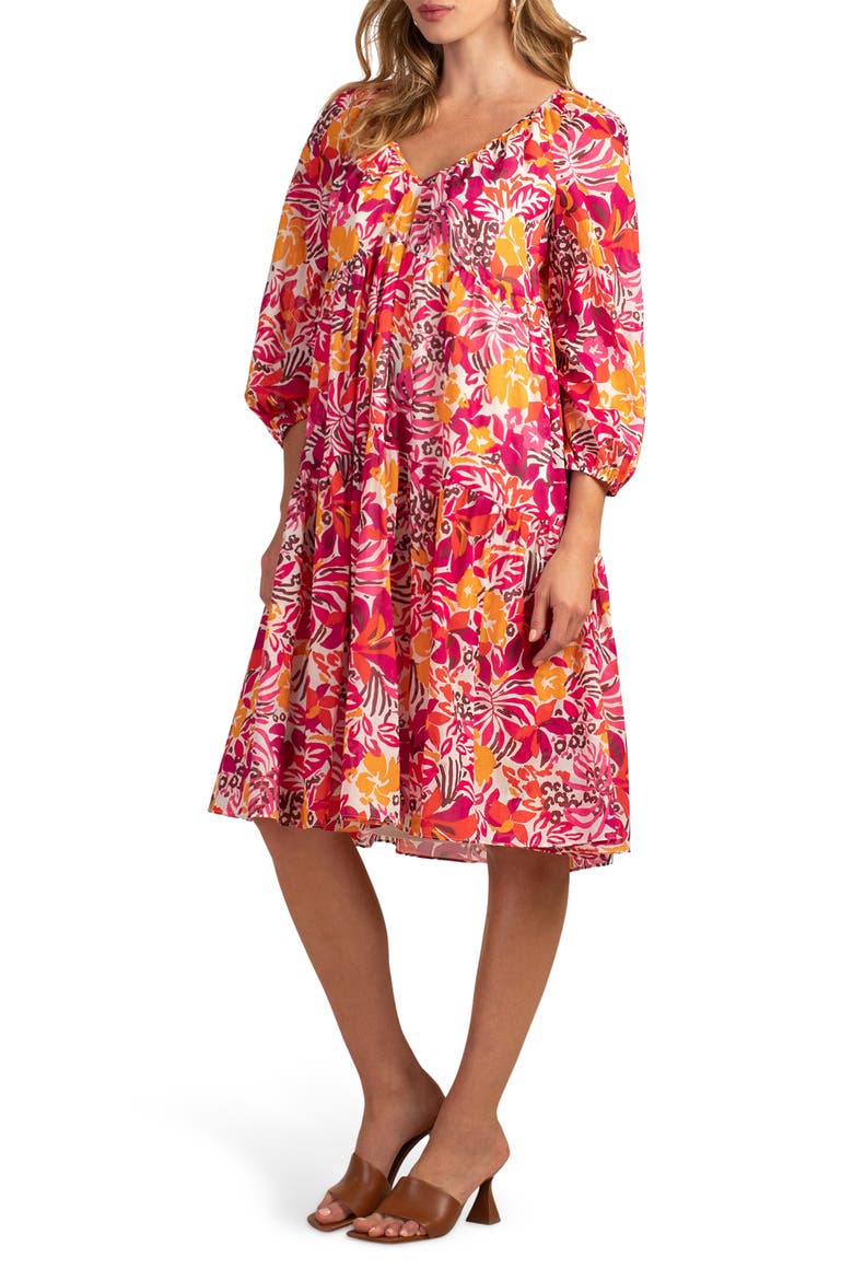 Tangier Floral Balloon Sleeve Cotton Shift Dress, Alternate, color, ROCKROSE MULTI