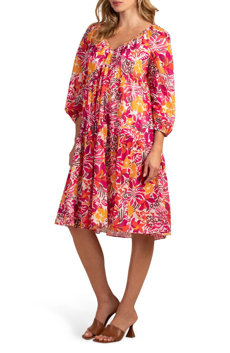 Trina Turk Tangier Floral Balloon Sleeve Cotton Shift Dress, Alternate, color, Rockrose Multi