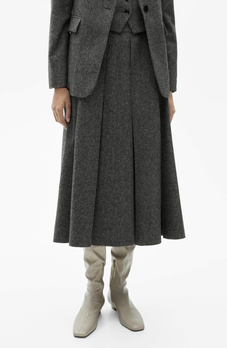 MANGO Pleated Marbled Wool Blend Midi Skirt, Main, color,