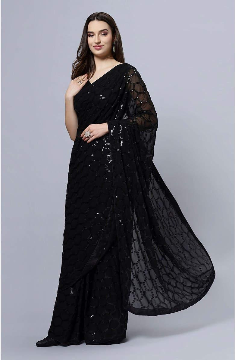 One Minute Saree<sup>®</sup> Anna Black Faux Georgette Sequins Ready To Wear Saree, Alternate, color, 