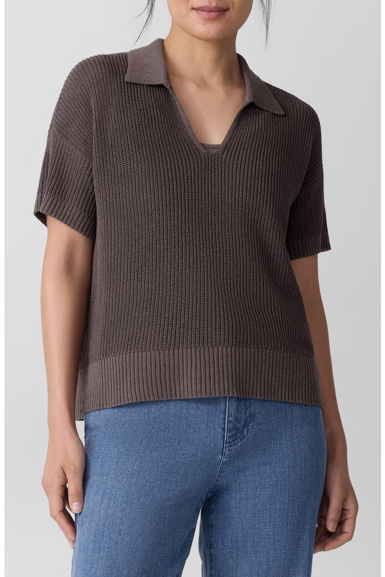 Classic Organic Cotton & Silk Polo Sweater, Main, color, RYE