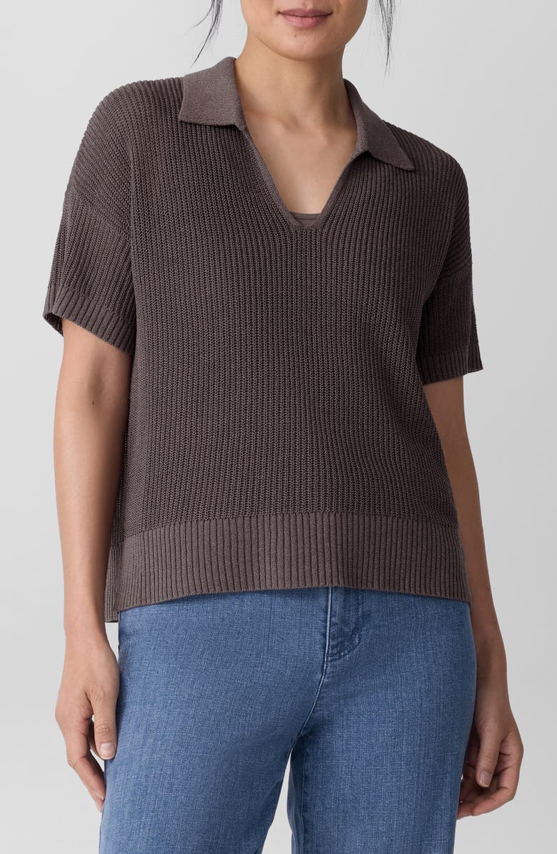 Eileen Fisher Classic Organic Cotton & Silk Polo Sweater, Main, color, Rye