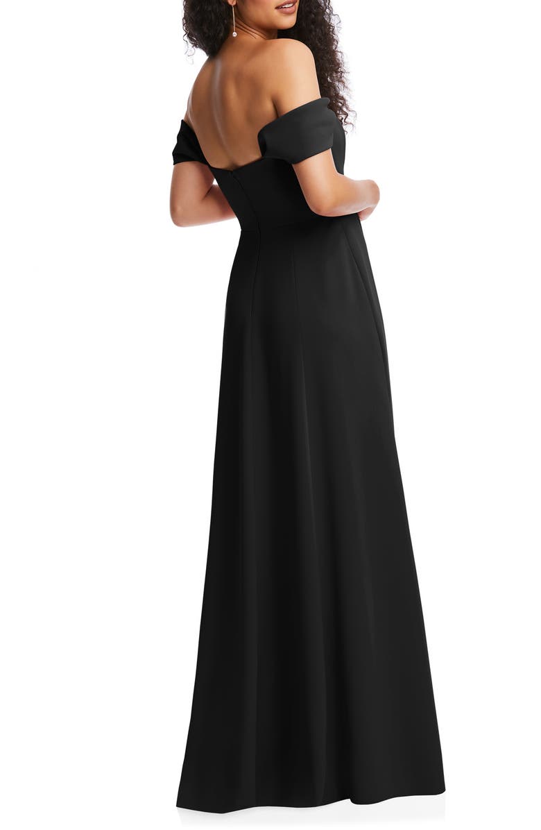 Dessy Collection Off the Shoulder Crepe Gown, Alternate, color, Black