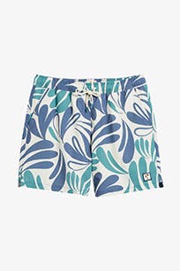 Swirl-patterned swim trunks.