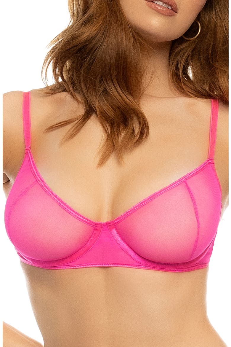 Mesh Underwire Bra, G-String & Garter Belt Set, Main, color, HOT PINK